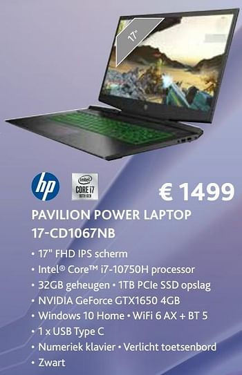 Promoties Hp pavilion power laptop 17-cd1067nb - HP - Geldig van 14/09/2020 tot 31/10/2020 bij Exellent