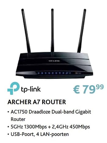 Promoties Tp-link archer a7 router - TP-LINK - Geldig van 14/09/2020 tot 31/10/2020 bij Exellent