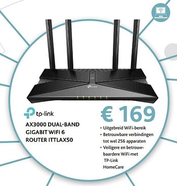 Promoties Tp-link ax3000 dual-band gigabit wifi 6 router ittlax50 - TP-LINK - Geldig van 14/09/2020 tot 31/10/2020 bij Exellent
