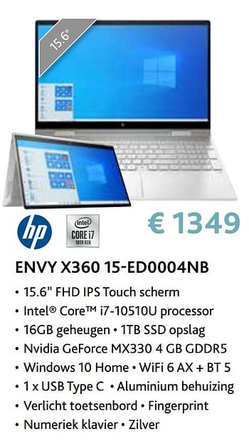 Promoties Hp envy x360 15-ed0004nb - HP - Geldig van 14/09/2020 tot 31/10/2020 bij Exellent