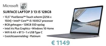 Promoties Microsoft surface laptop 3 13 i5 128gb - Microsoft - Geldig van 14/09/2020 tot 31/10/2020 bij Exellent