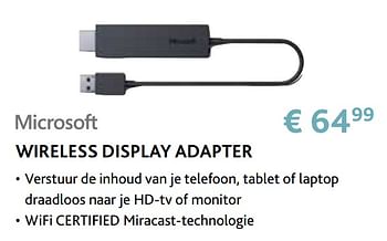 Promoties Microsoft wireless display adapter - Microsoft - Geldig van 14/09/2020 tot 31/10/2020 bij Exellent
