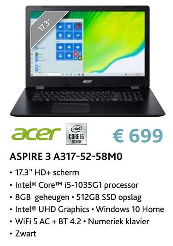 Promoties Acer aspire 3 a317-52-58m0 - Acer - Geldig van 14/09/2020 tot 31/10/2020 bij Exellent