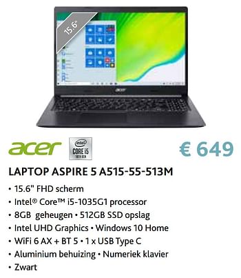 Promotions Acer laptop aspire 5 a515-55-513m - Acer - Valide de 14/09/2020 à 31/10/2020 chez Exellent