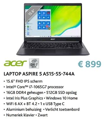 Promoties Acer laptop aspire 5 a515-55-744a - Acer - Geldig van 14/09/2020 tot 31/10/2020 bij Exellent