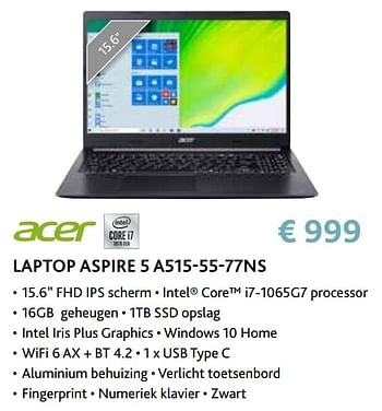 Promoties Acer laptop aspire 5 a515-55-77ns - Acer - Geldig van 14/09/2020 tot 31/10/2020 bij Exellent