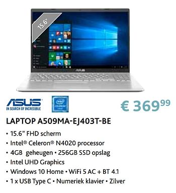 Promotions Asus laptop a509ma-ej403t-be - Asus - Valide de 14/09/2020 à 31/10/2020 chez Exellent