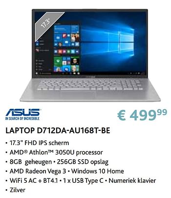 Promoties Asus laptop d712da-au168t-be - Asus - Geldig van 14/09/2020 tot 31/10/2020 bij Exellent