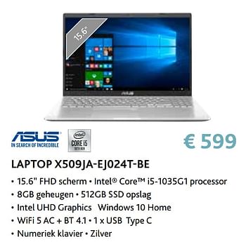 Promoties Asus laptop x509ja-ej024t-be - Asus - Geldig van 14/09/2020 tot 31/10/2020 bij Exellent