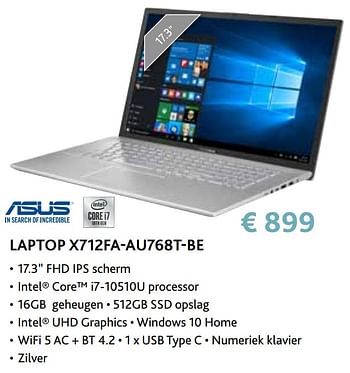 Promoties Asus laptop x712fa-au768t-be - Asus - Geldig van 14/09/2020 tot 31/10/2020 bij Exellent