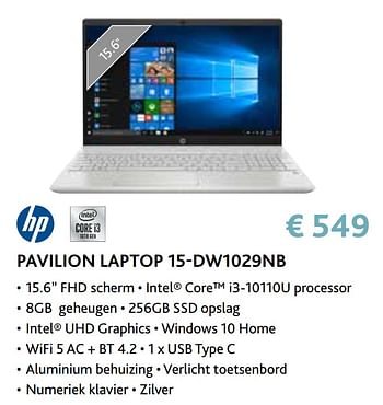 Promotions Hp pavilion laptop 15-dw1029nb - HP - Valide de 14/09/2020 à 31/10/2020 chez Exellent