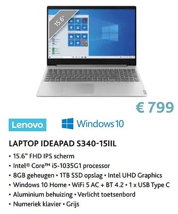 Promotions Lenovo laptop ideapad s340-15iil - Lenovo - Valide de 14/09/2020 à 31/10/2020 chez Exellent