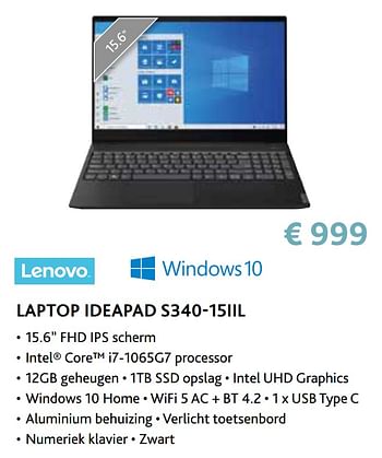 Promoties Lenovo laptop ideapad s340-15iil - Lenovo - Geldig van 14/09/2020 tot 31/10/2020 bij Exellent