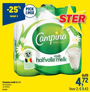 Promotions Campina melk halfvol - Campina - Valide de 07/10/2020 à 20/10/2020 chez Makro