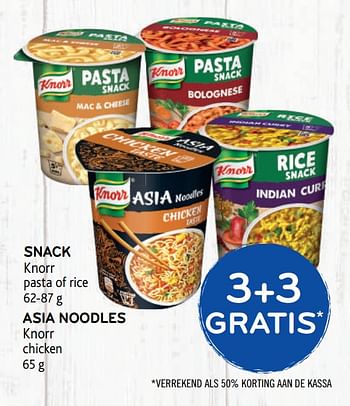 Promotions 3+3 gratis snack knorr pasta of rice - Knorr - Valide de 07/10/2020 à 20/10/2020 chez Alvo