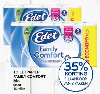 Promoties 35% korting bij aankoop van 2 pakken toiletpapier family comfort edet - Edet - Geldig van 07/10/2020 tot 20/10/2020 bij Alvo