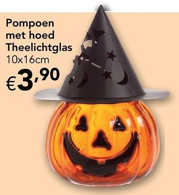 Promoties Pompoen met hoed theelichtglas - Huismerk - Happyland - Geldig van 04/10/2020 tot 31/10/2020 bij Happyland