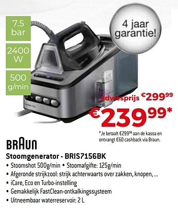 Promotions Braun stoomgenerator - bris7156bk - Braun - Valide de 01/10/2020 à 31/10/2020 chez Exellent