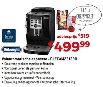 Promoties Delonghi volautomatische espresso - dlecam23123b - Delonghi - Geldig van 01/10/2020 tot 31/10/2020 bij Exellent