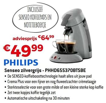Promoties Philips senseo zilvergrijs - phhd655370btsbe - Philips - Geldig van 01/10/2020 tot 31/10/2020 bij Exellent