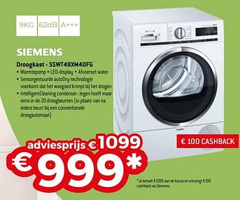 Promotions Siemens droogkast - sswt48xm40fg - Siemens - Valide de 01/10/2020 à 31/10/2020 chez Exellent