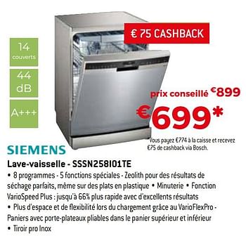 Promotions Siemens lave-vaisselle - sssn258i01te - Siemens - Valide de 01/10/2020 à 31/10/2020 chez Exellent