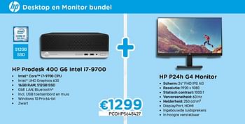 Promotions Hp prodesk 400 g6 intel i7-9700 + hp p24h g4 monitor - HP - Valide de 01/10/2020 à 31/10/2020 chez Compudeals