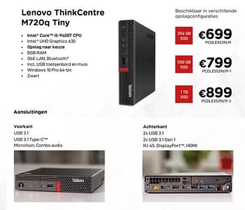 Promoties Lenovo thinkcentre m720q tiny - Lenovo - Geldig van 01/10/2020 tot 31/10/2020 bij Compudeals