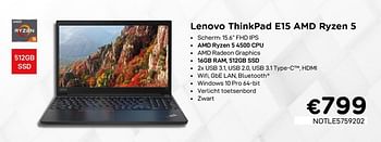 Promoties Lenovo thinkpad e15 amd ryzen 5 - Lenovo - Geldig van 01/10/2020 tot 31/10/2020 bij Compudeals