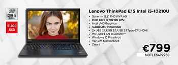 Promoties Lenovo thinkpad e15 intel i5-10210u - Lenovo - Geldig van 01/10/2020 tot 31/10/2020 bij Compudeals