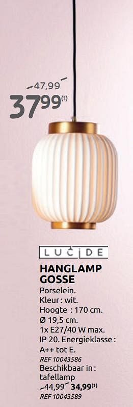 Promoties Hanglamp gosse - Lucide - Geldig van 07/10/2020 tot 02/11/2020 bij BricoPlanit