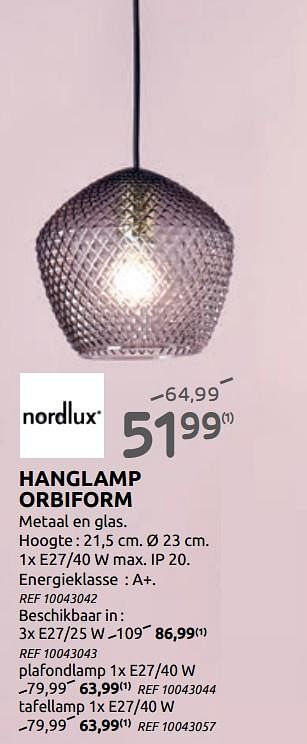 Promoties Hanglamp orbiform - nordlux - Geldig van 07/10/2020 tot 02/11/2020 bij BricoPlanit