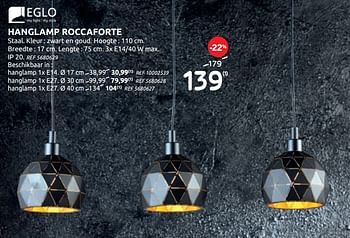 Promoties Hanglamp roccaforte - Eglo - Geldig van 07/10/2020 tot 02/11/2020 bij BricoPlanit