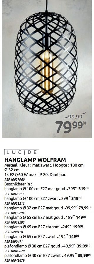Promoties Hanglamp wolfram - Lucide - Geldig van 07/10/2020 tot 02/11/2020 bij BricoPlanit