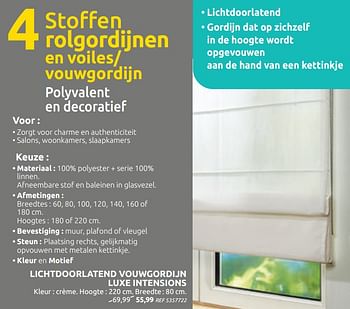Promotions Lichtdoorlatend vouwgordijn luxe intensions - Produit maison - BricoPlanit - Valide de 07/10/2020 à 02/11/2020 chez BricoPlanit