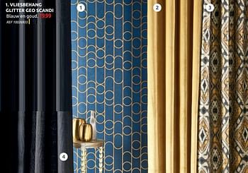 Promoties Vliesbehang glitter geo scandi blauw en goud - Huismerk - BricoPlanit - Geldig van 07/10/2020 tot 02/11/2020 bij BricoPlanit