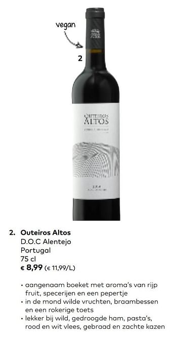 Promoties Outeiros altos d.o.c alentejo portugal - Rode wijnen - Geldig van 07/10/2020 tot 03/11/2020 bij Bioplanet