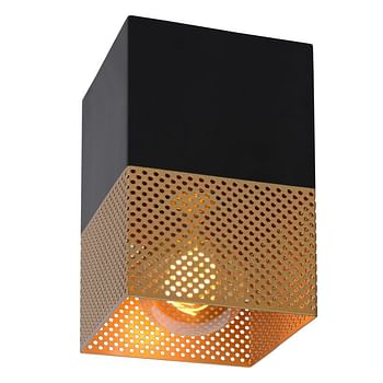 Promoties Lucide LED Plafondspot Renate 1 x E27 vierkant zwart / goud - Lucide - Geldig van 07/10/2020 tot 20/10/2020 bij Makro