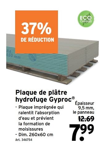 Promotions Plaque de plâtre hydrofuge gyproc - Gyproc - Valide de 05/10/2020 à 08/11/2020 chez Gamma