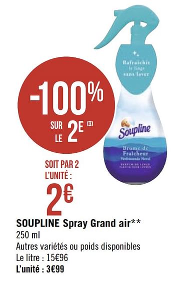 Soupline Soupline spray grand air - En promotion chez Géant Casino