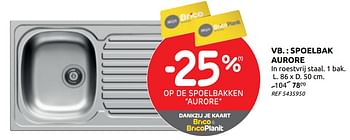 Promoties Spoelbak aurore - Huismerk - Brico - Geldig van 14/10/2020 tot 26/10/2020 bij Brico