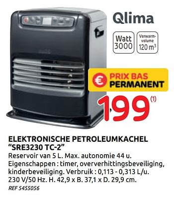 Promoties Qlima elektronische petroleumkachel sre3230 tc-2 - Qlima  - Geldig van 14/10/2020 tot 26/10/2020 bij Brico
