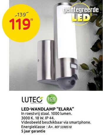 Promotions Led-wandlamp elara - Lutec - Valide de 14/10/2020 à 26/10/2020 chez Brico