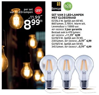 Promoties Set van 3 led-lampen met gloeidraad - Sencys - Geldig van 14/10/2020 tot 26/10/2020 bij Brico