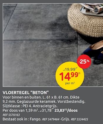 Promotions Vloertegel beton - Produit maison - Brico - Valide de 14/10/2020 à 26/10/2020 chez Brico