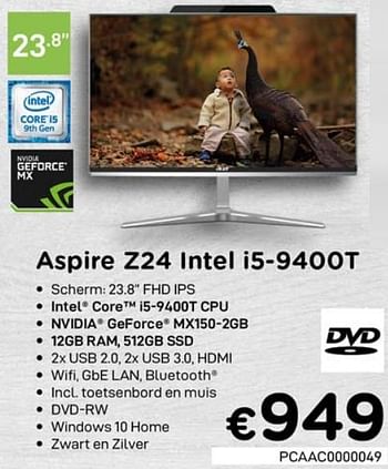 Promotions Acer aspire z24 intel i5-9400t - Acer - Valide de 01/10/2020 à 31/10/2020 chez Compudeals