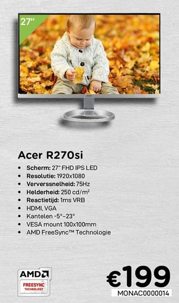 Promoties Acer r270si - Acer - Geldig van 01/10/2020 tot 31/10/2020 bij Compudeals