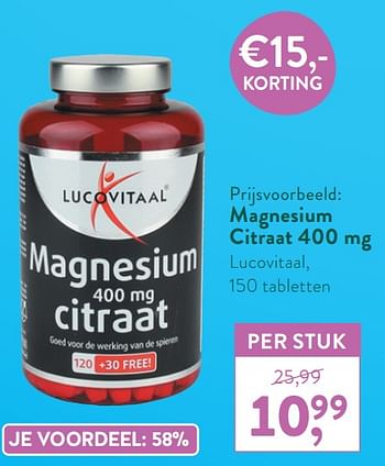 Promotions Magnesium citraat 400 mg lucovitaal - Lucovitaal - Valide de 05/10/2020 à 01/11/2020 chez Holland & Barret