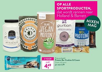 Promotions Protein bar cookies + cream quest - Royal Green - Valide de 05/10/2020 à 01/11/2020 chez Holland & Barret