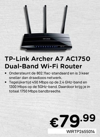 Promoties Tp-link archer a7 ac1750 dual-band wi-fi router - TP-LINK - Geldig van 01/10/2020 tot 31/10/2020 bij Compudeals